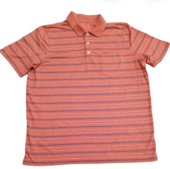 George Other - George Coral White and Blue Short Sleeve Mens Polo Style 3 Button Front Shirt